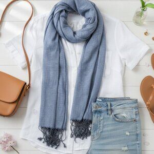 Mossimo Supply Co. Blue Striped Fringed Scarf